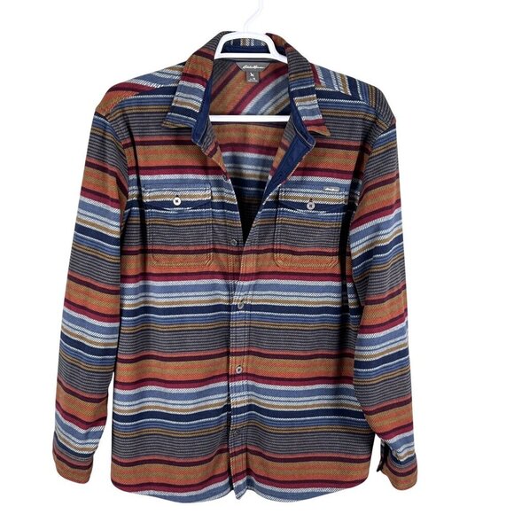 Eddie Bauer Mens XL Striped Long Sleeve Button Up Soft Flannel Shacket Western - Picture 4 of 16
